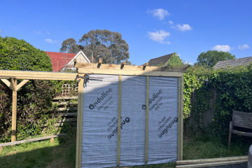 Front view of roof joists in place